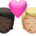 🧑🏿‍❤️‍💋‍🧑🏼 kiss: person, person, dark skin tone, medium-light skin tone display on Apple